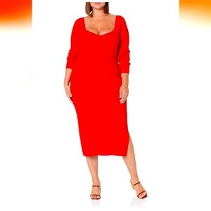 Ribbed knit sweater dress in Red